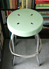 stool, farmhouse, rust, vintage, mineral paint, fusion, diner stool, before and after, http://bec4-beyondthepicketfence.blogspot.com/2016/05/vintage-farmhouse-stool.html
