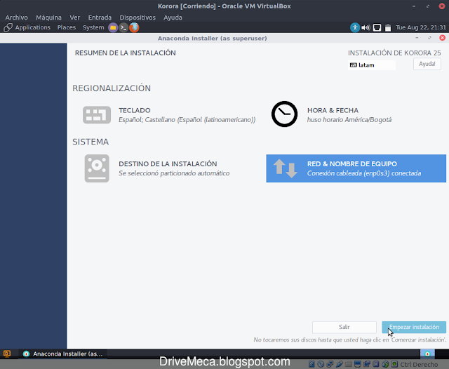 Comienza instalacion de Korora Linux