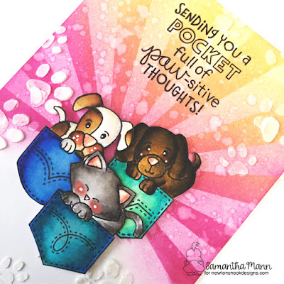 Sending You a Pocket Full of Paw-sitive Thoughts Card by Samantha Mann for Simon Says Stamp and Newton's Nook Designs Stamptember 2020, Cards, Handmade Cards, Distress Inks, Ink Blending, Stencil, Pocket #cards #stamptember #stamptember2020 #stencil #cards #newtonsnook