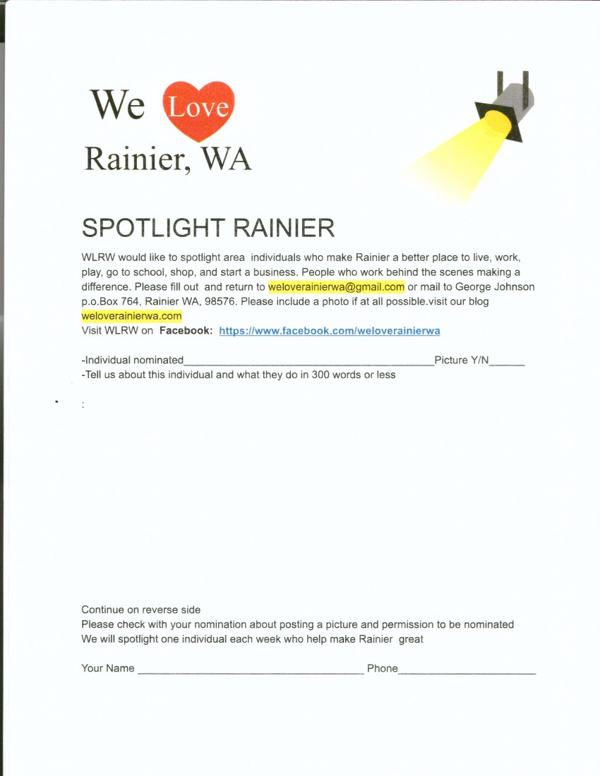 We Love Rainier WA Spotlight on Individual Form