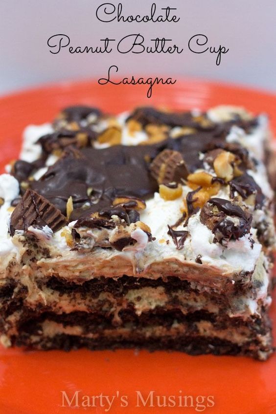 CHOCOLATE LASAGNA WITH PEANUT BUTTER CUPS