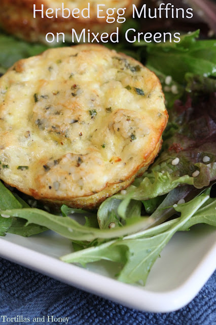Herbed Egg Muffins on Mixed Greens | Tortillas and Honey