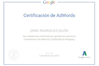 Jaime Rodriguez Jalón certificado de Google Shopping