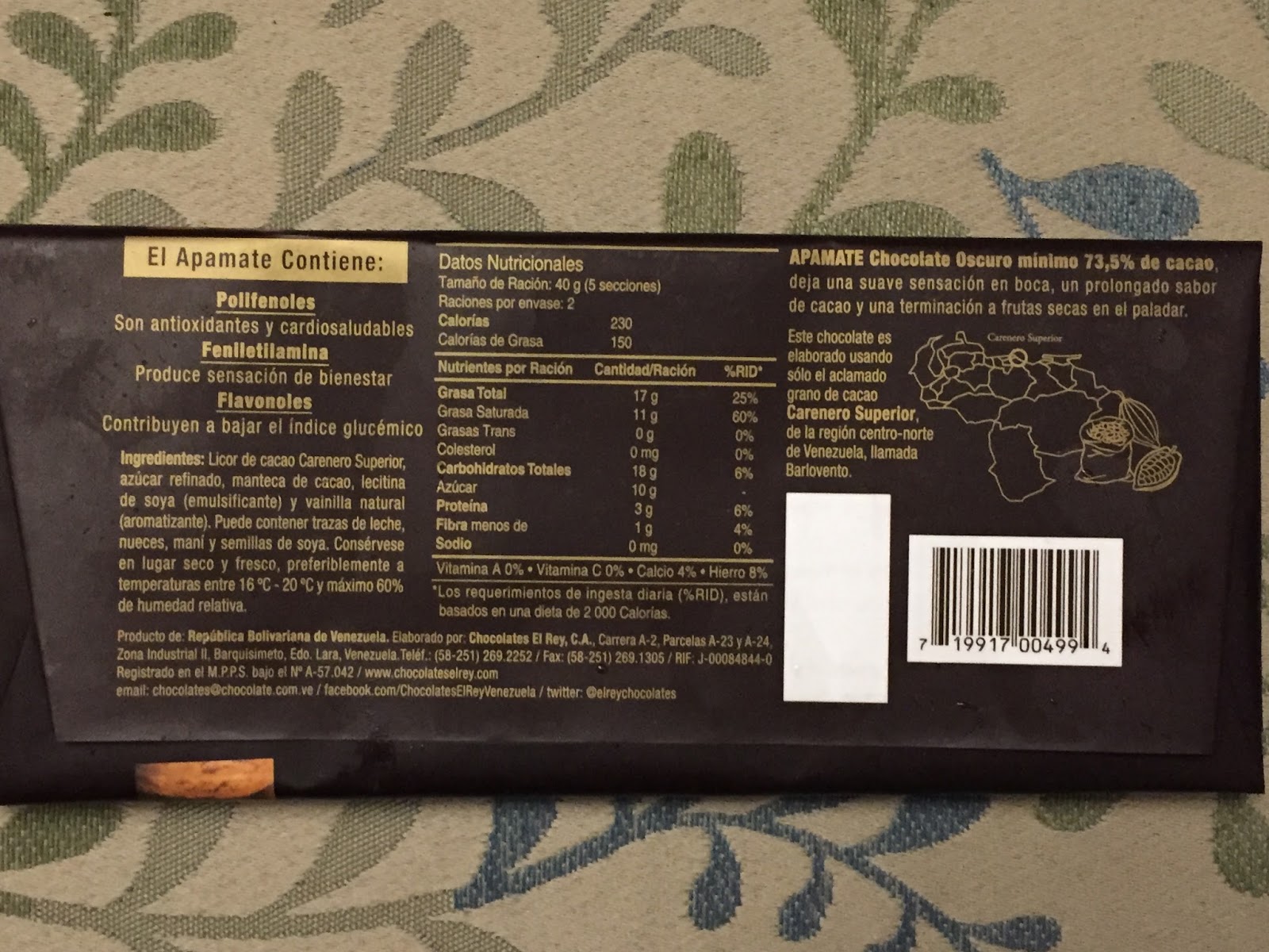 Regin's Realm Chocolate review El Rey Chocolate Oscuro Apamate 73.5