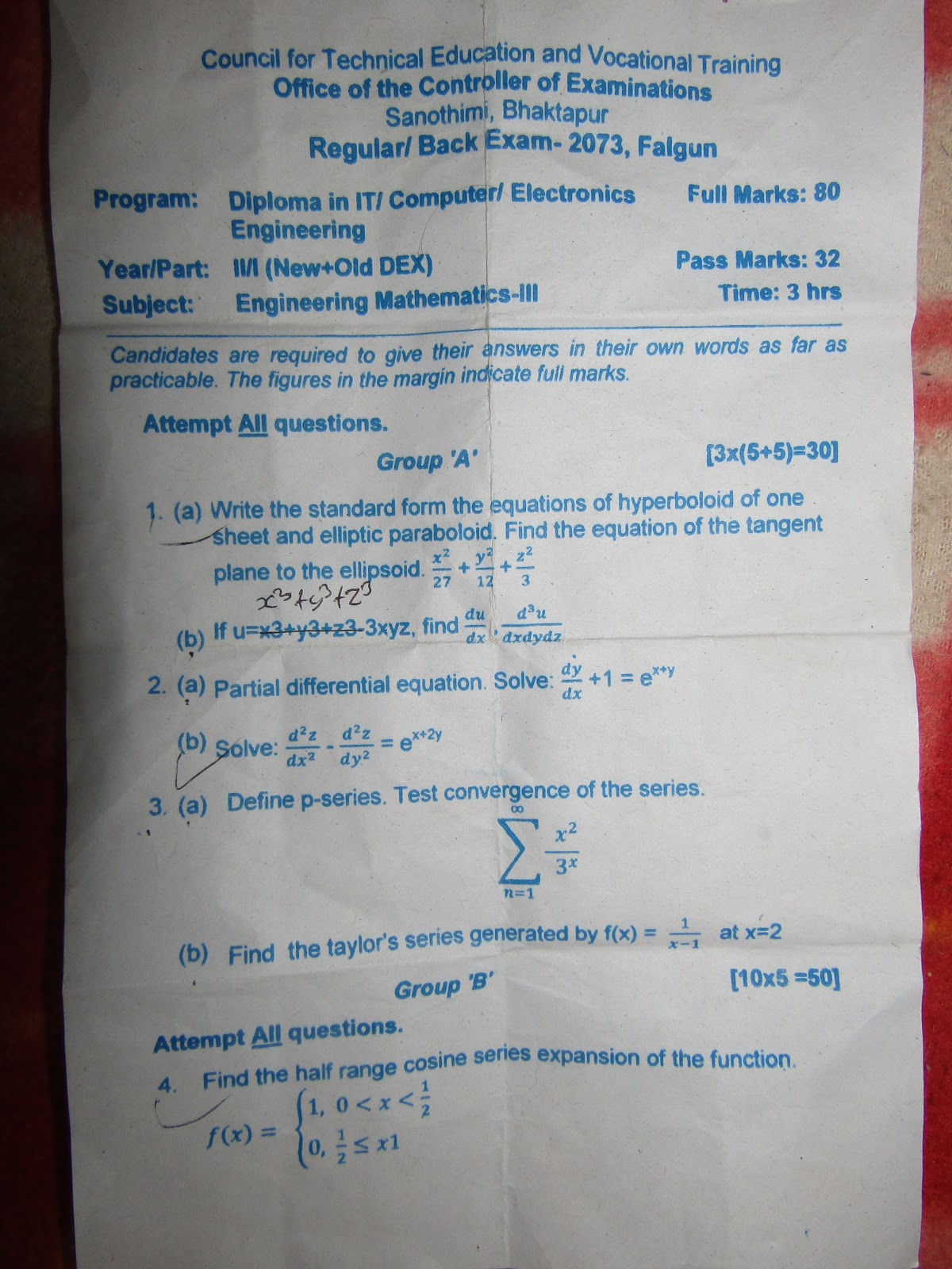 Engineering Mathematics III - 3rd Semester Questions Papers CTEVT ...