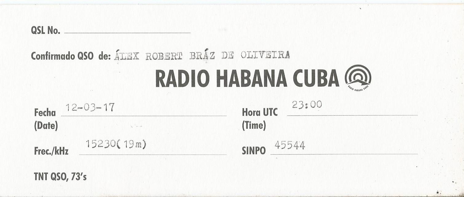 CONFIRMAÇÃO RECEBIDA Rádio Habana Cuba (VIA Titan Quivican Cuba
