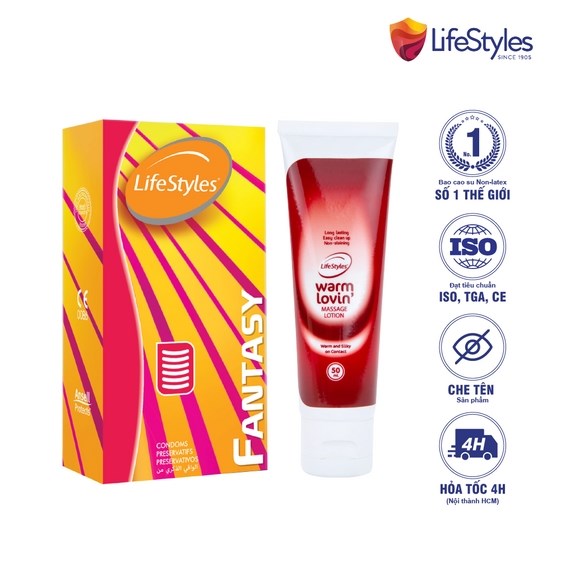 COMBO BAO CAO SU LIFESTYLES FANTASY (12 CÁI/HỘP) + GEL BÔI TRƠN LIFESTYLES WARM LOVIN’ 50ML