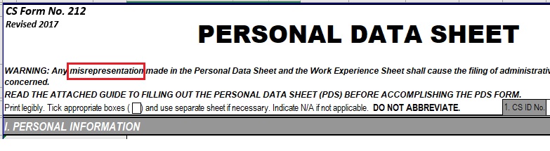 [FIX] CSC Personal Data Sheet (PDS) Form 212 Revised 2017 Form