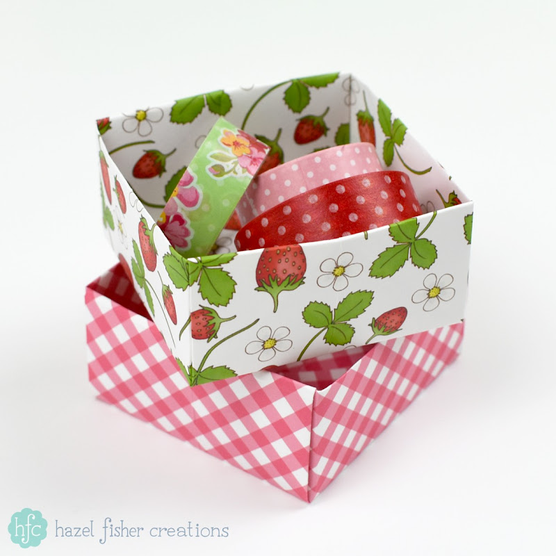 Origami box tutorial, summer strawberries papercraft project Hazel Fisher Creations Origami box tutorial, summer strawberries papercraft project Hazel Fisher Creations
