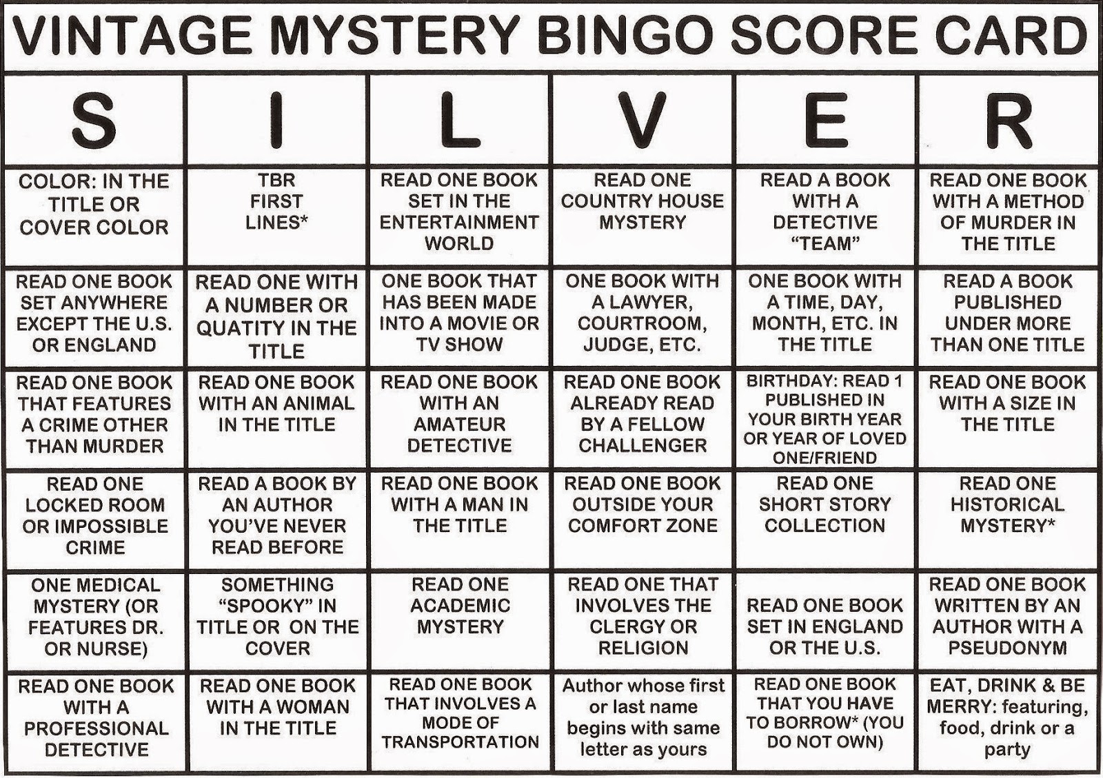 Feature titles. Bingo score. Titles in English. Detective Bingo Print. Short stories b1.