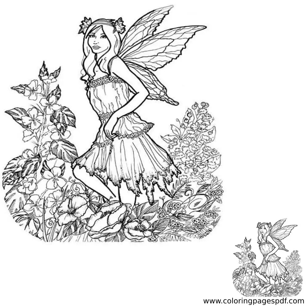 Coloring Page Of A Fairy Walking In The Grass