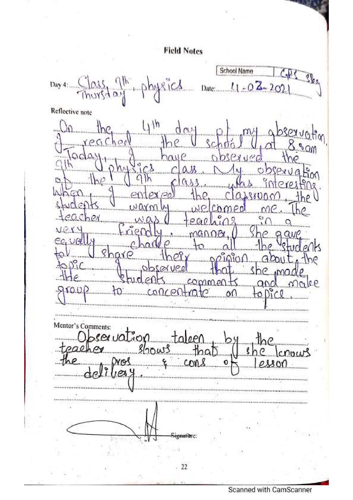 AIOU 8607 Teaching Practice I solved pdf handwritten 14 field notes