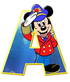 Alfabeto de personajes Disney con letras grandes A Mickey capitán. 