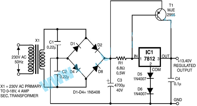 Power Supply for Walkie Talkies Circuit Diagram