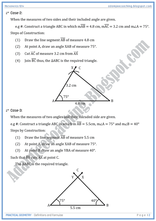 Adamjee Coaching: Practical Geometry - Definitions and Formulae