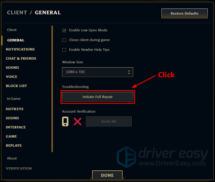 League of Legends - Repair Corrupted Game Files