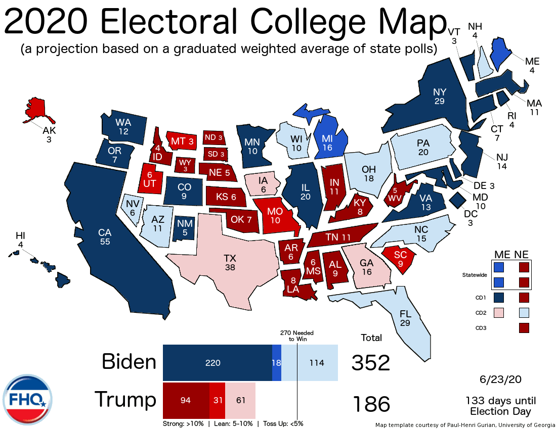 2020 presidential polls by state map Frontloading Hq The Electoral College Map 6 23 20 2020 presidential polls by state map