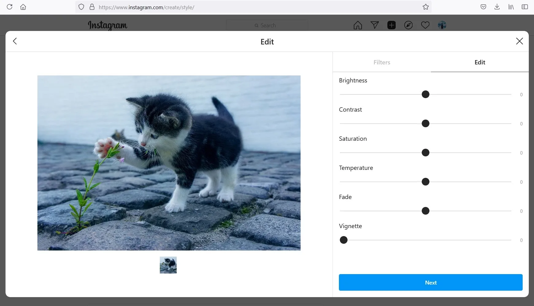 Image Editing available on Instagram Desktop