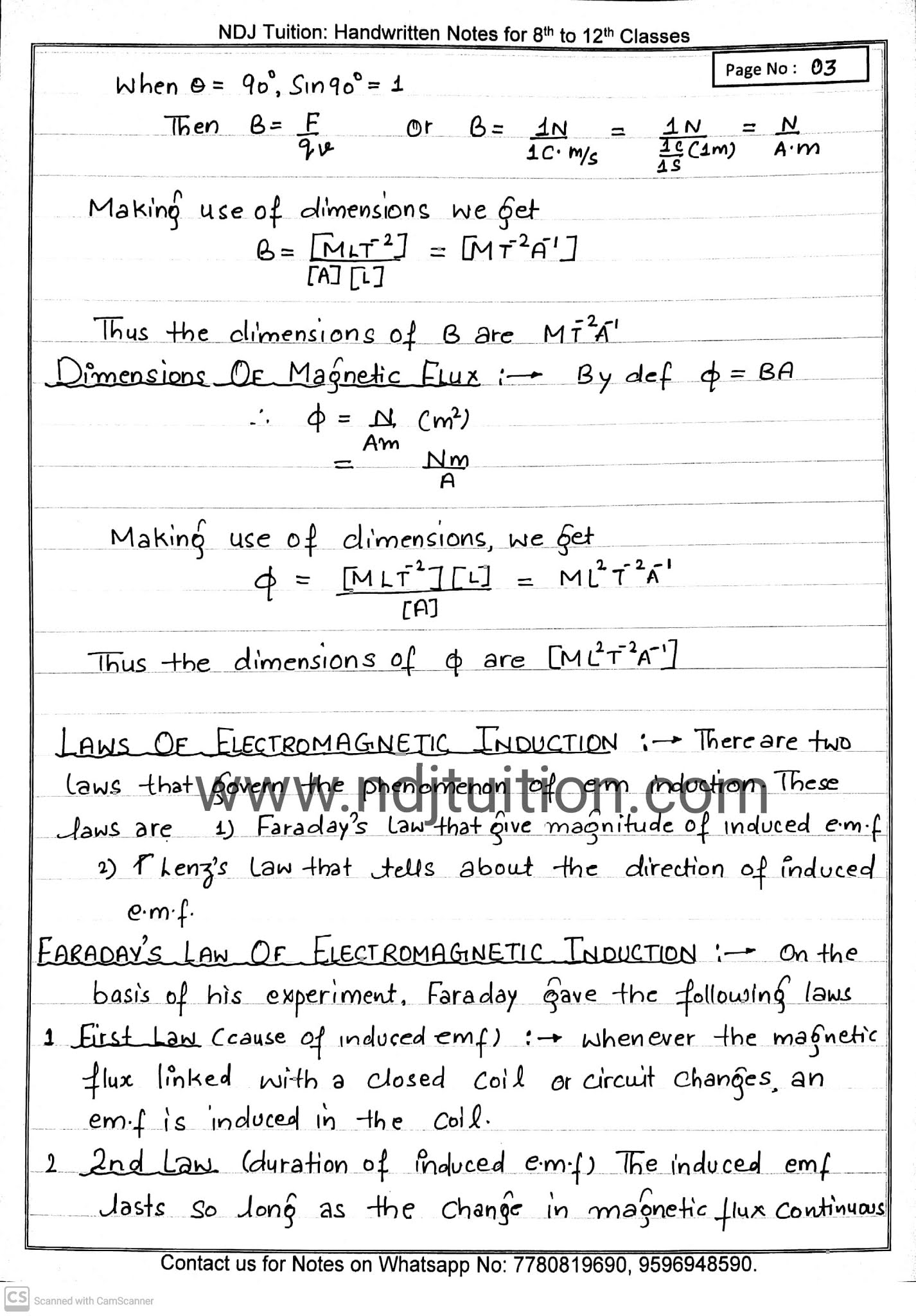 Electromagnetic induction handwritten notes for 12th physics