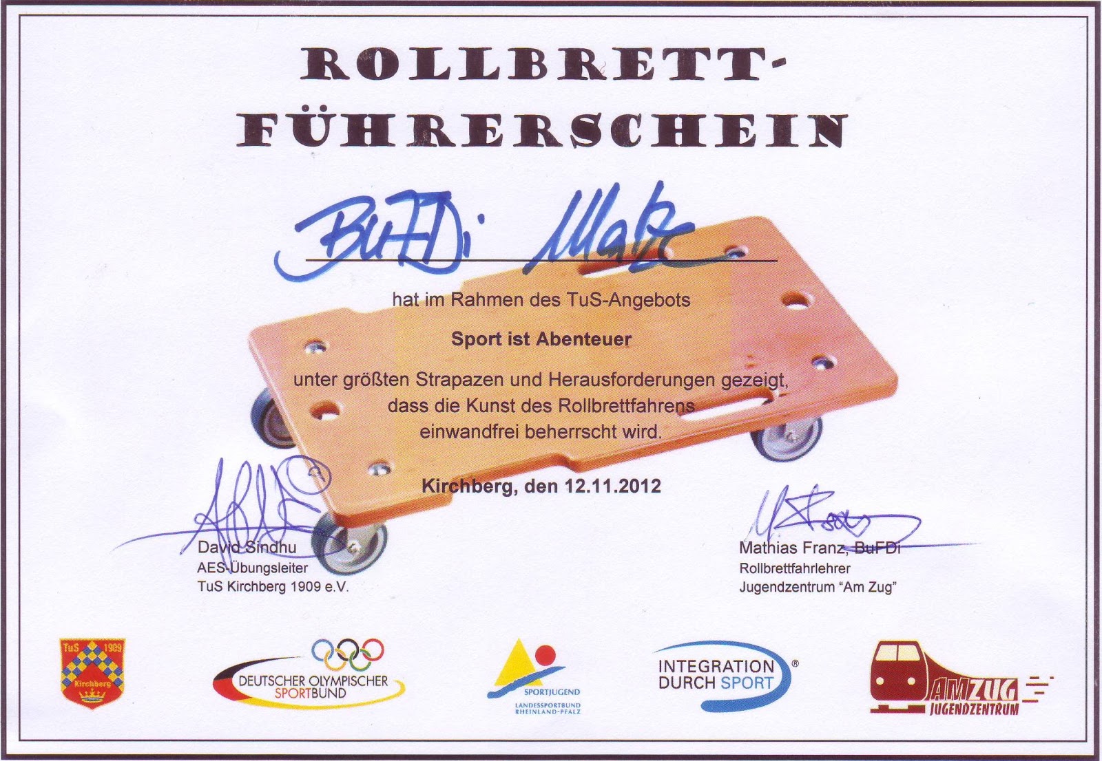 Jugendzentrum &ldquo;Am Zug&rdquo;: Rollbrettführerschein