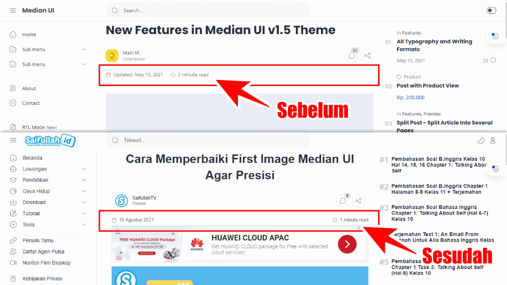 Cara Mengubah Posisi Minute Read di Median UI