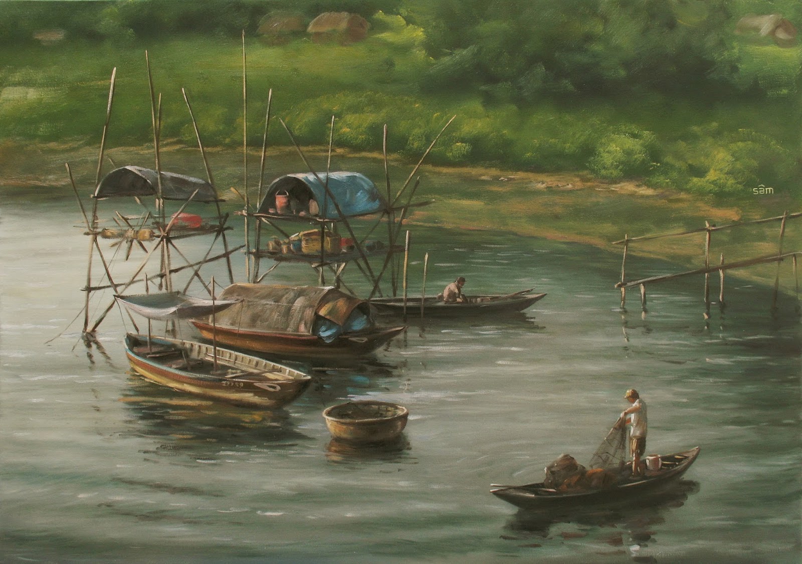LÊ SÂM . vẽ tranh sơn dầu: tranh phong canh miền biển Việt Nam. son dau Le  Sam