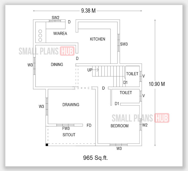 1543 Sq.ft. 3 Bedroom Ground  Floor Plan