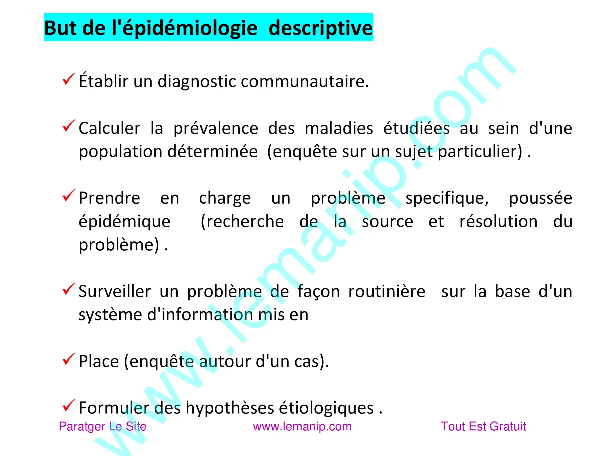 But de l'épidémiologie descriptive