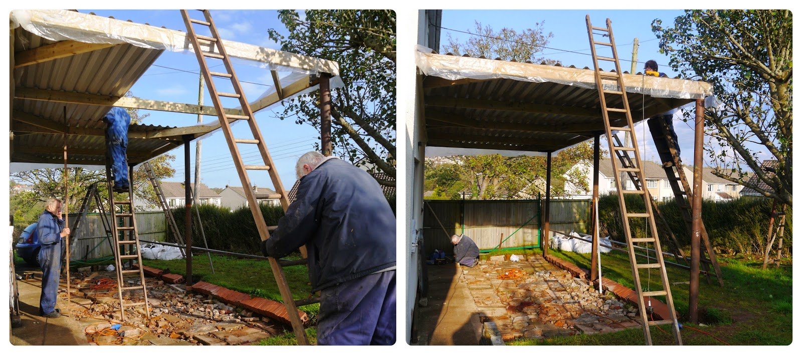 Putting the roof on the lorryport shed