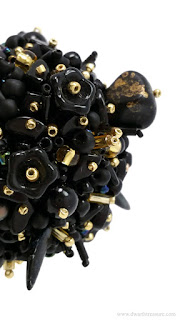 Elegant black & gold flaffy seed bead ball keyring