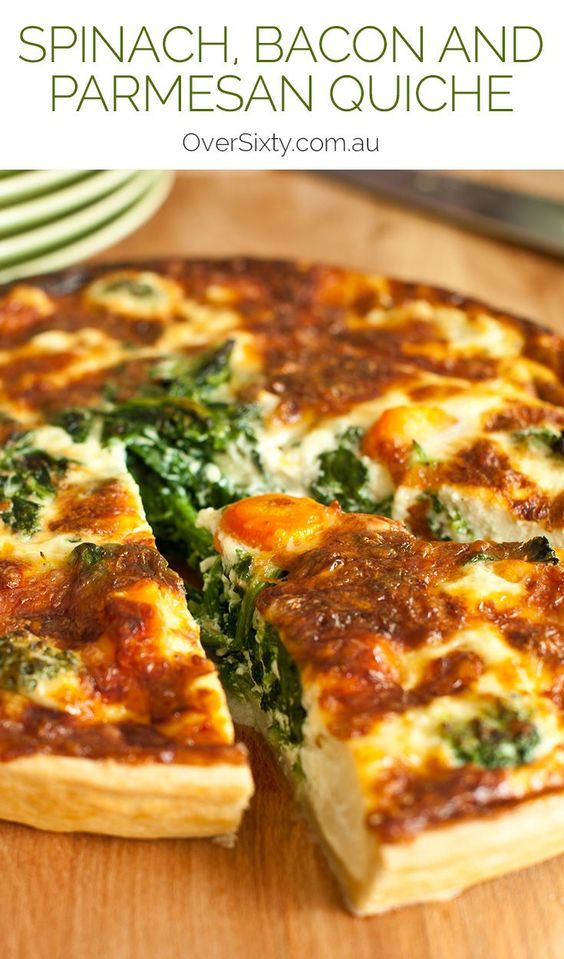 Spinach, bacon and parmesan quiche