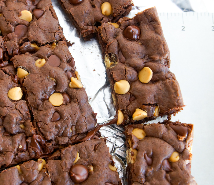 Chocolate Peanut Butter Cake Mix Cookie Bars Bake at 350°
