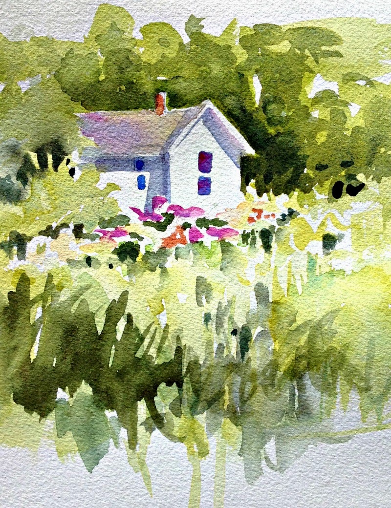watercolor landscape watercolour painting studio cottage paintings cottages catherinestudio small illustration arches demo cold press paper