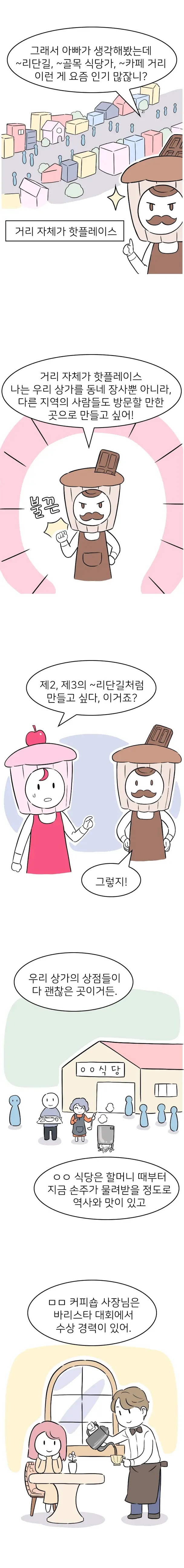 상가부흥회 회장으로서 상점들을 홍보할 방법을 모색하게 되는데