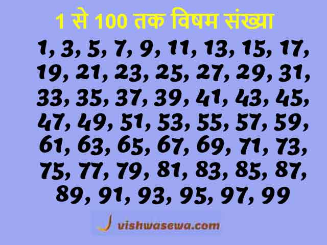 1 se 100 tak visham sankhya, 1 se lekar 100 tak visham sankhya