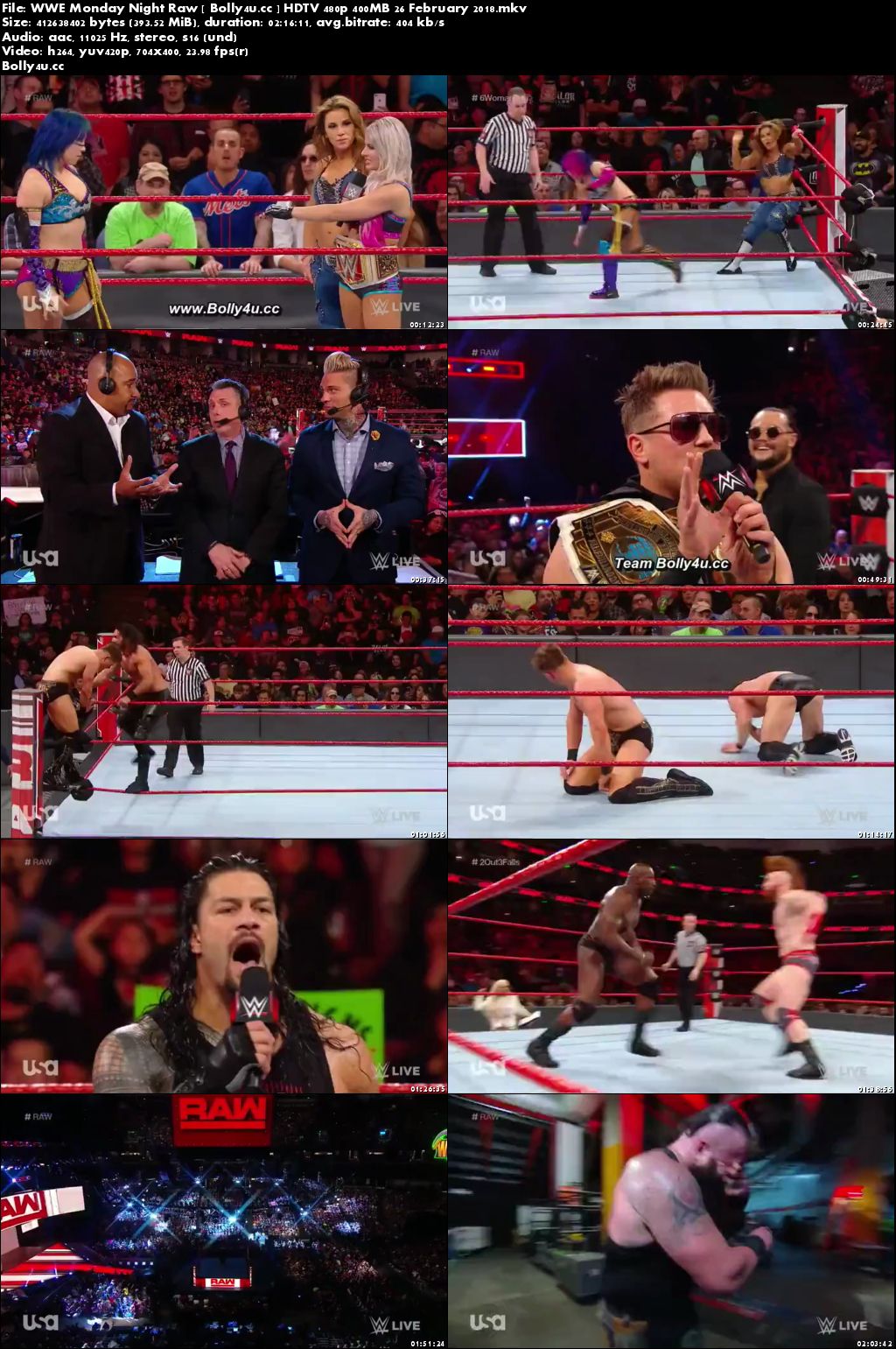 WWE Monday Night Raw HDTV 480p 400MB 26 February 2018 Download