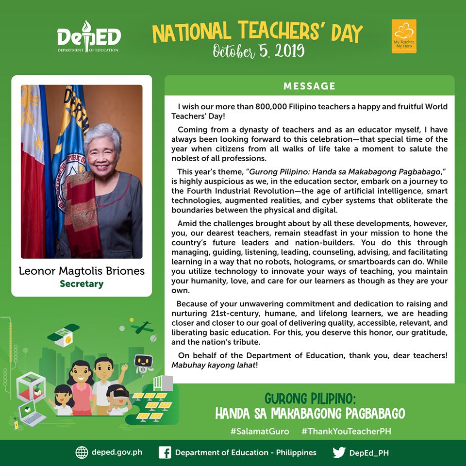 National Teachers' Day Message of DepED Secretary Briones Deped Tambayan