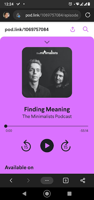 Episódio de The Minimalists Podcast aberto no navegador do celular