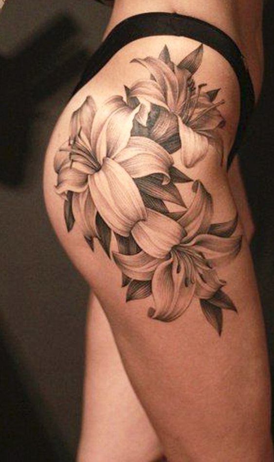 29 Simple Lotus Thigh Tattoo
