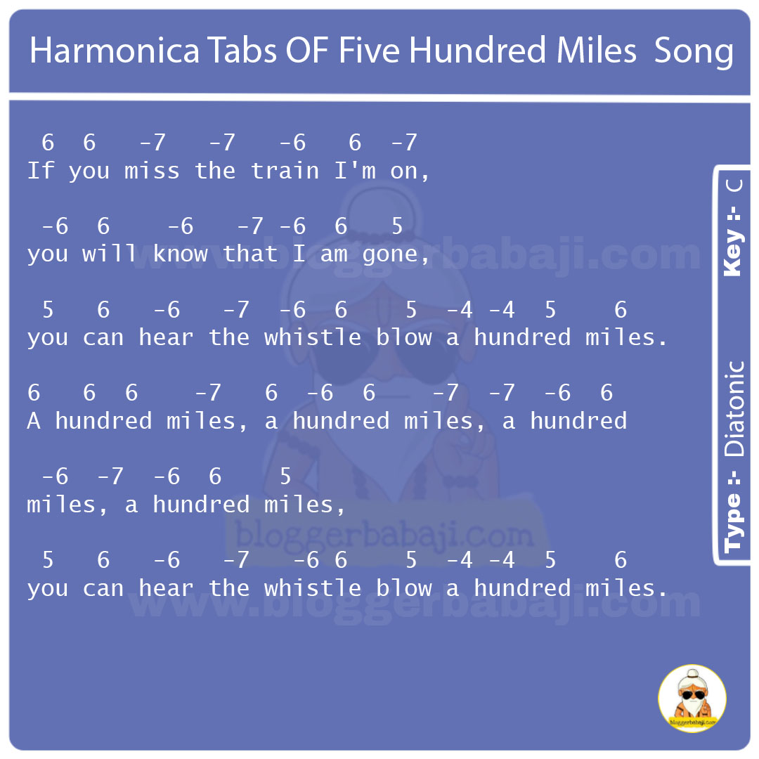 Harmonica Tabs OF Five Hundred Miles Song