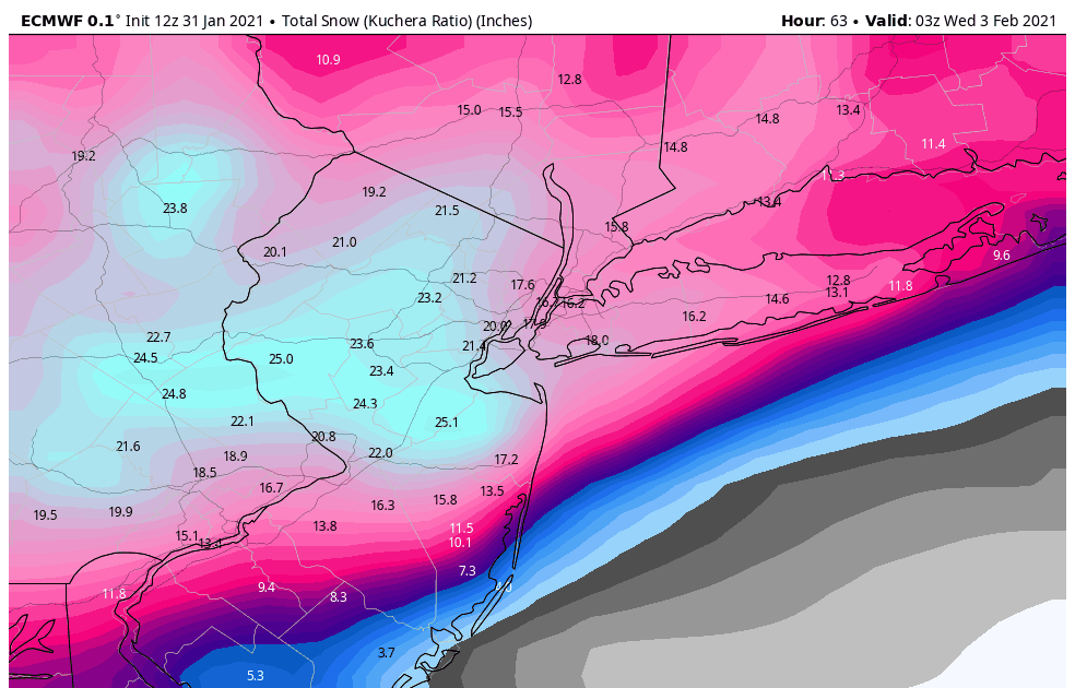 The EDGE Weather Sunday Afternoon Model Snow and Wind Gust Maps