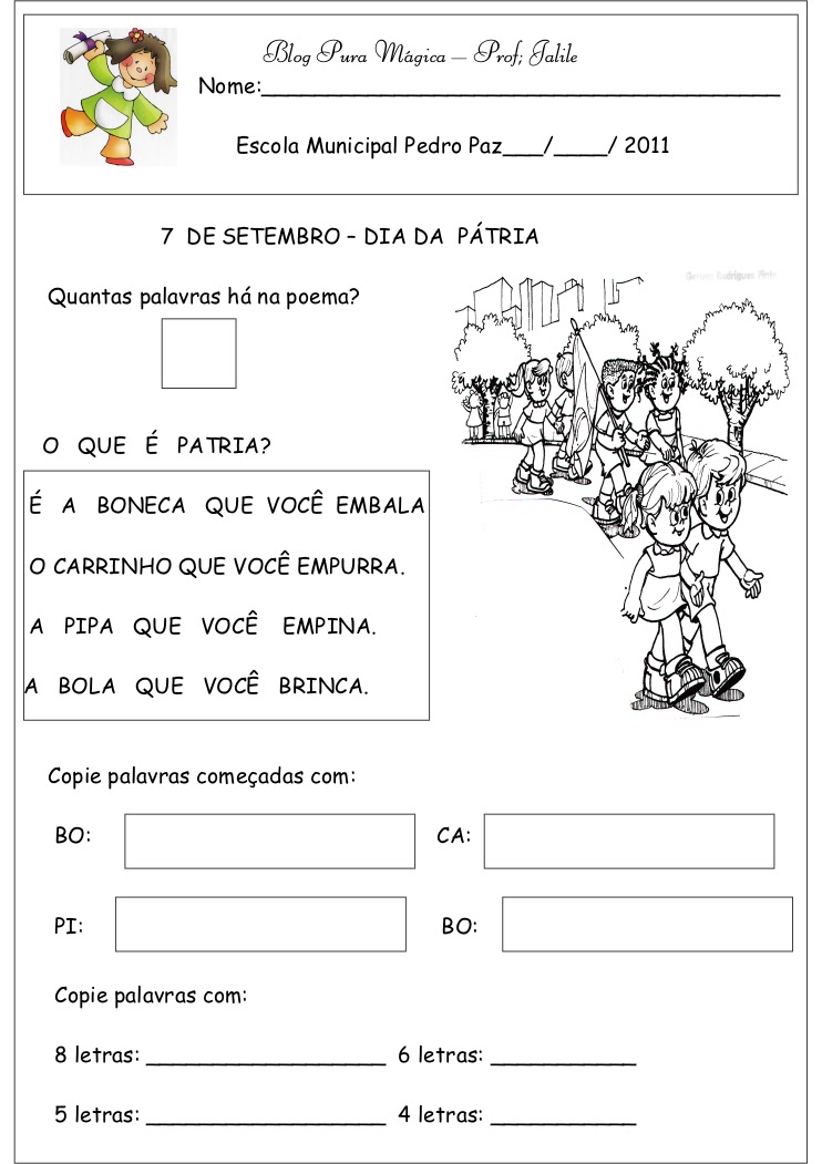 PURA MÁGICA: Atividades Dia da Pátria- 7 de Setembro