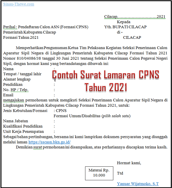 Surat lamaran cpns