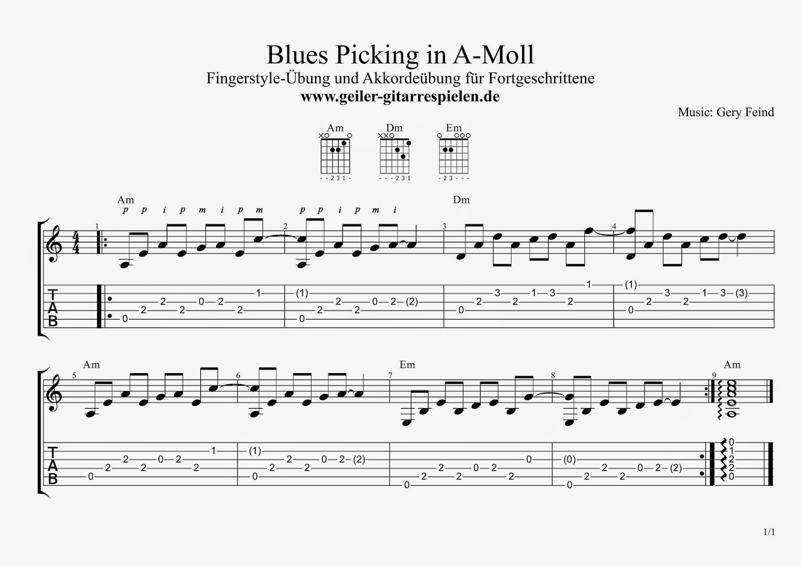 Fingerstyle-Blues in A-Moll mit typischen Licks