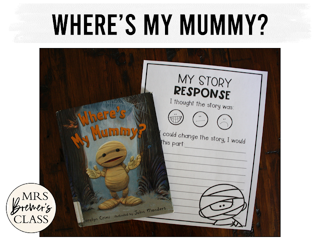 Where's My Mummy book study activities unit with Common Core aligned literacy companion activities and a craftivity for Halloween in Kindergarten and First Grade