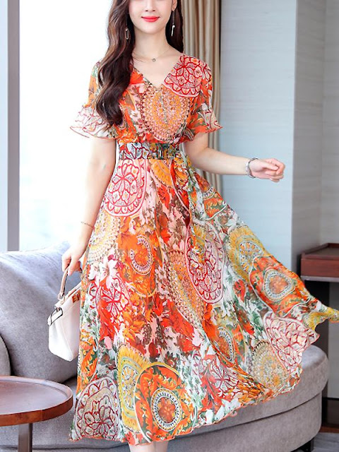 Printed maxi casual dress for summer