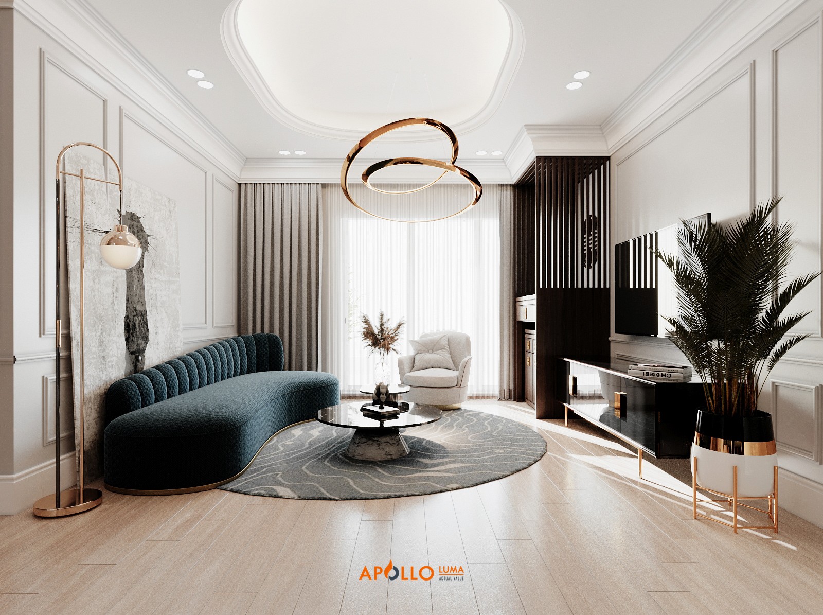 Thiết kế phòng khách căn hộ cao cấp phong cách Neo Classic