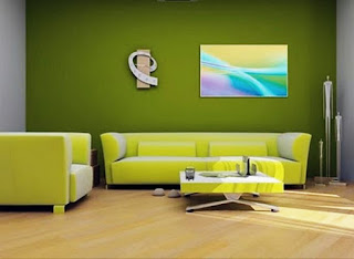 Interior Design Living Room With Green Paint Color Dominance