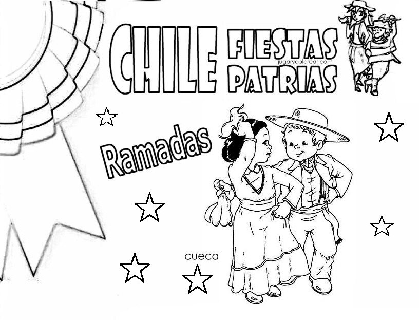 Colorear fiestas patrias Chile, panqueque, fondas… - Jugar y Colorear