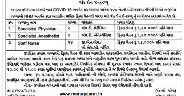 General Hospital, Morbi Recruitment For Staff Nurse & Specialist Posts